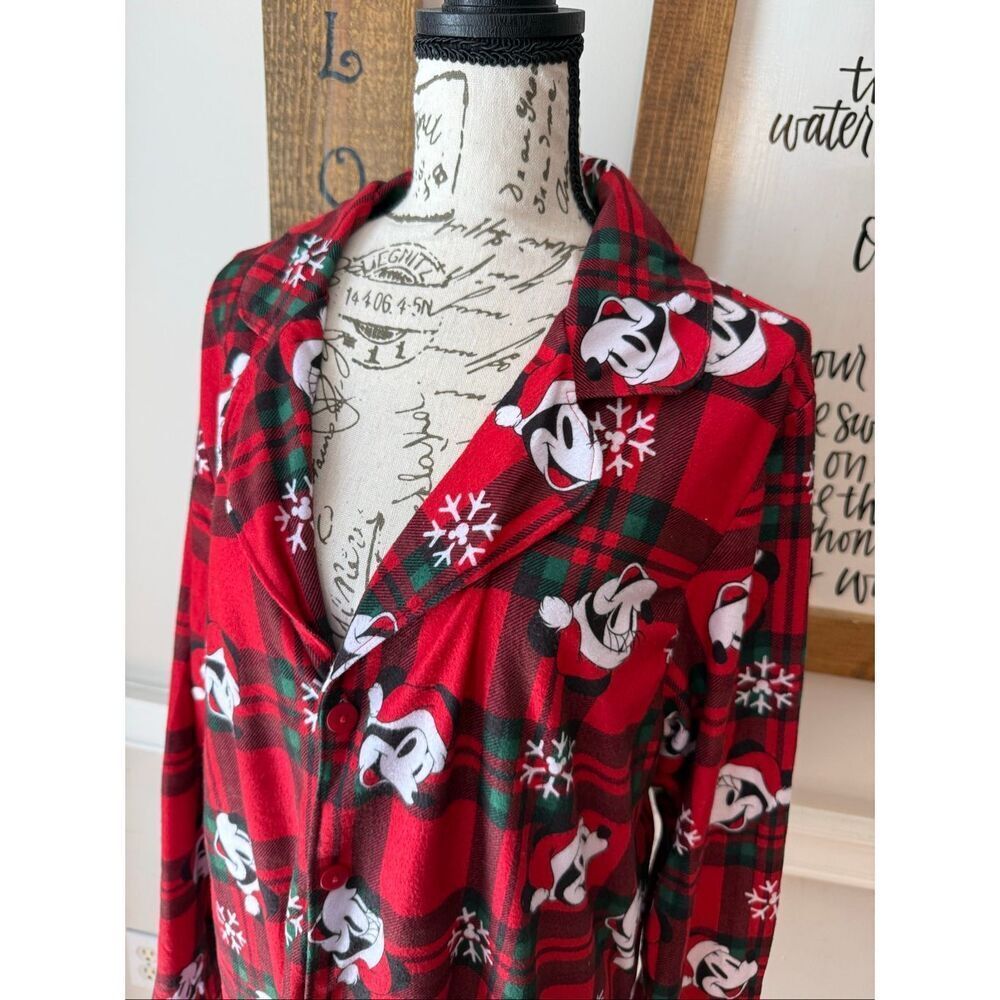 Disney Women's Mickey Mouse Plaid Flannel Holiday Jammies Sleepshirt Red Medium - Picture 2 of 8